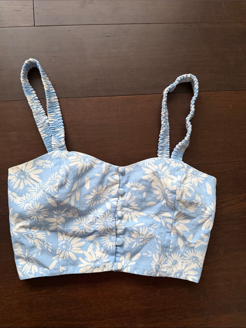 ZARA Blue Floral Button-Front Crop Top